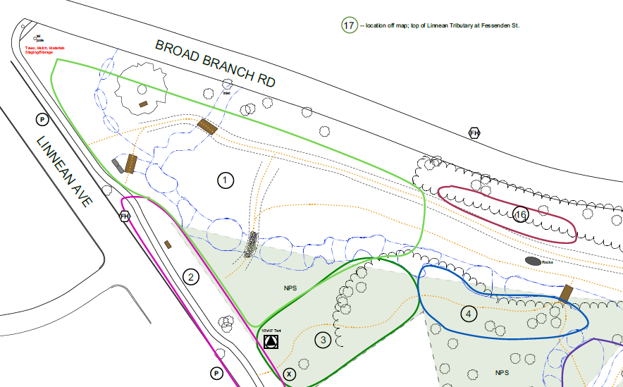 The Broad Branch planting plan divides the area into 16 zones. Click the image to download the PDF.