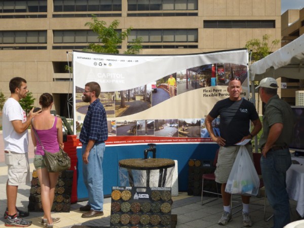 Capitol Flexi-Pave's display shows how water flows through its porous paving material.
