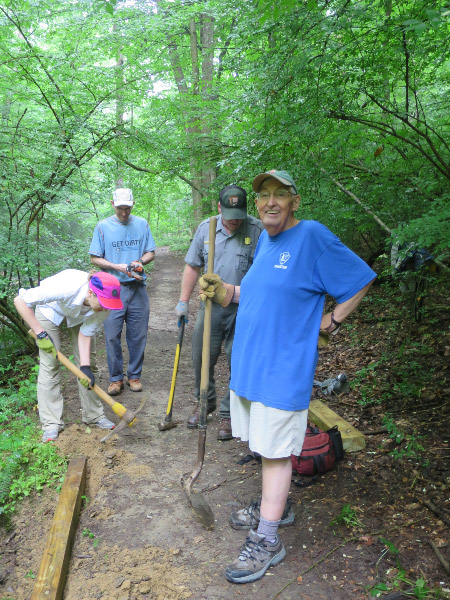 Ken Ferebee, second from right, is with the National Park Service. Joe Kolb, right, is a longtime PATC overseer.