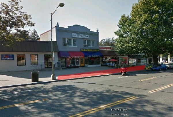 The red ribbon marks the site of a new CaBi station coming to the west side of Connecticut, between Fessenden and Nebraska. (photo from Google Earth and DDOT)