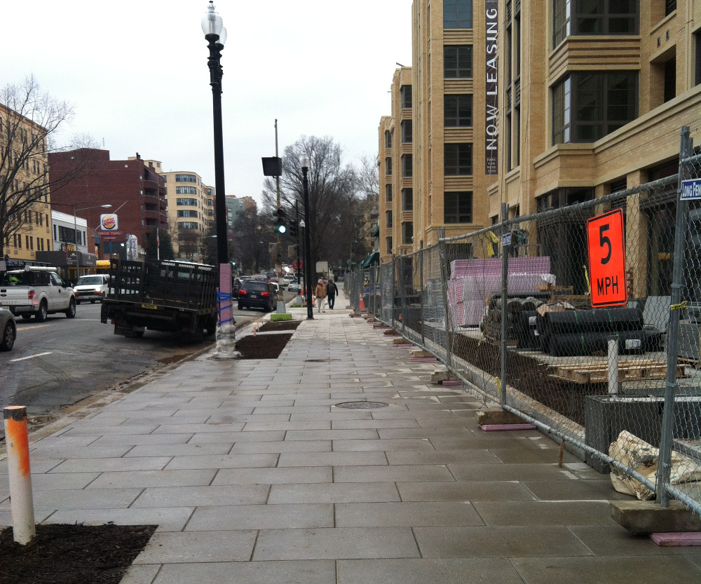 The brand new sidewalk at Park Van Ness (4455 Connecticut Avenue NW). (photo courtesy Richard Houghton of Saul Centers)
