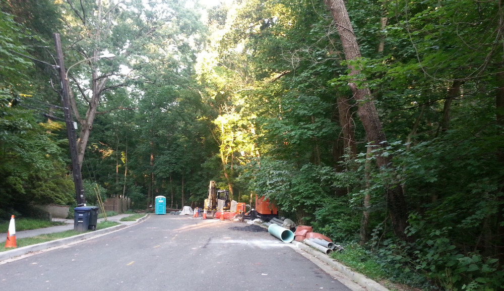 DC Water's staging area on the east end of Audubon Terrace. (photo by Marjorie Share)