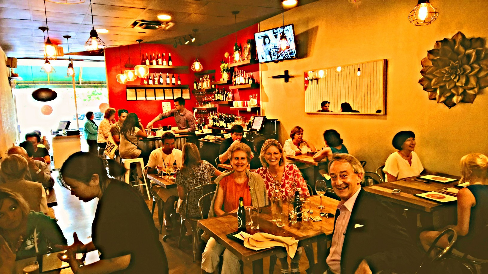 Marlene and two of her dinner companions at Thai Pad. Marlene is on the left, Mary Beth Ray (center), Sheldon Ray (right). Travis Price took the photo.