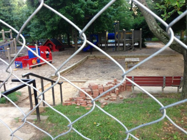 The bricks at the Chesapeake Street entrance were carefully removed on day one of the renovation.
